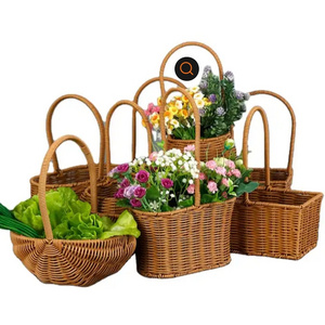 New Arrival Discount Wholesale Large Wall Hanging Gift Fruit Easter Egg Wicker Baskets With Handles Plastic Rattan Flower Basket