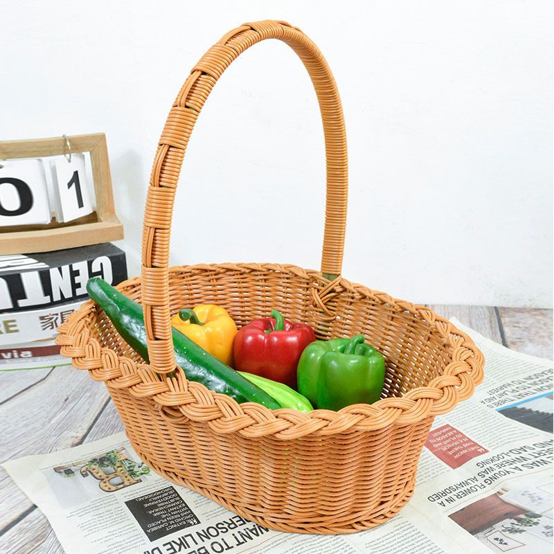 Hot Oval Hand pp Rattan Woven Fruit Storage Basket Cheap Home Decorative Picnic Outdoor Gifts Storage Basket with Handle