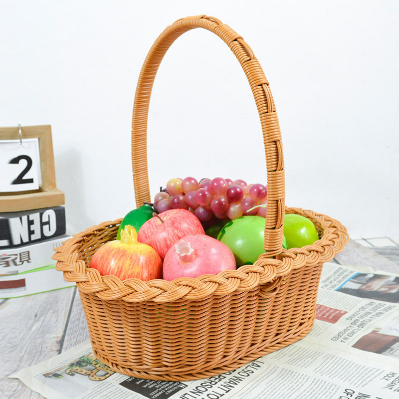 Hot Oval Hand pp Rattan Woven Fruit Storage Basket Cheap Home Decorative Picnic Outdoor Gifts Storage Basket with Handle