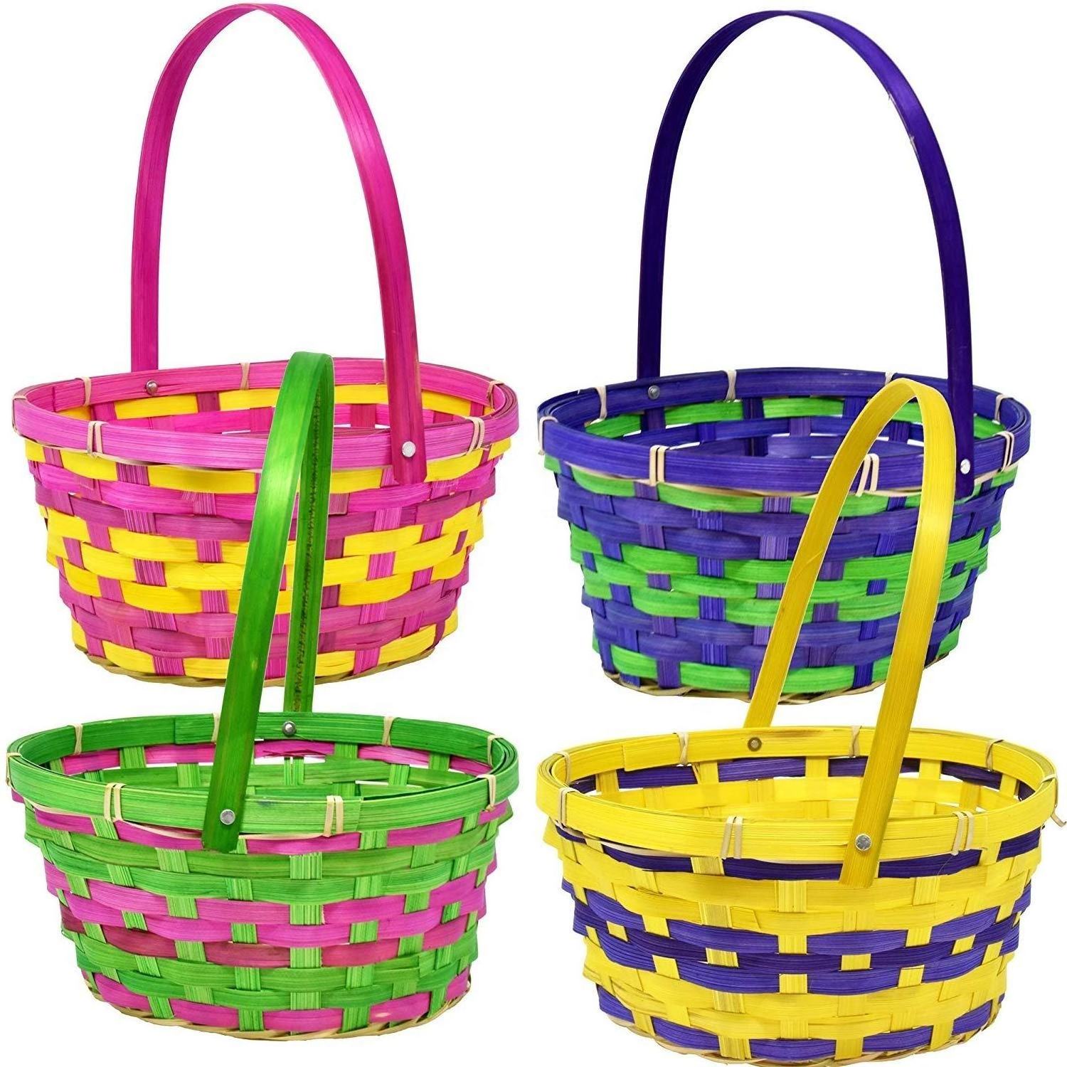 Christmas Wholesale Easter Baskets Small Big Colored Bamboo Woven Colorful Gift Basket Storage Baskets Egg Fruit Candy Cake