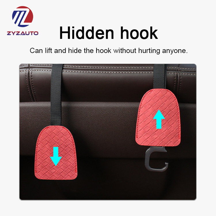 ZY Non-toxic Pu Plaid Decorating Car Hook Bag Daily Necessities Hang Car Rear Seat Heavy Duty Metal Back Hook