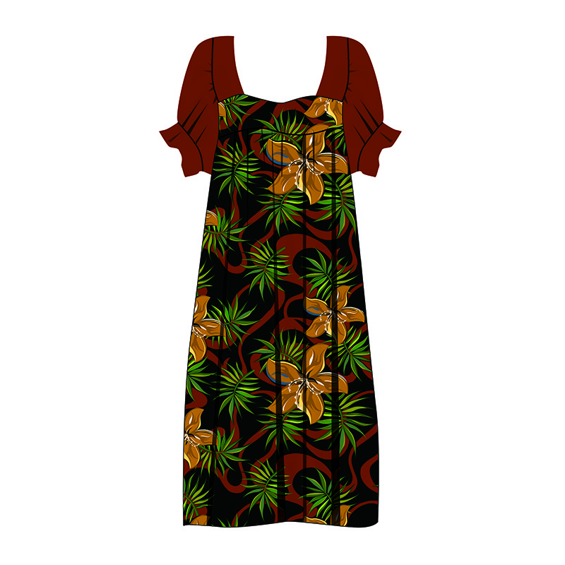 Wholesale Polyester/Cotton Print Short Sleeve Dress Polynesian Hawaii Customized On Demand Long Dress lady Dress