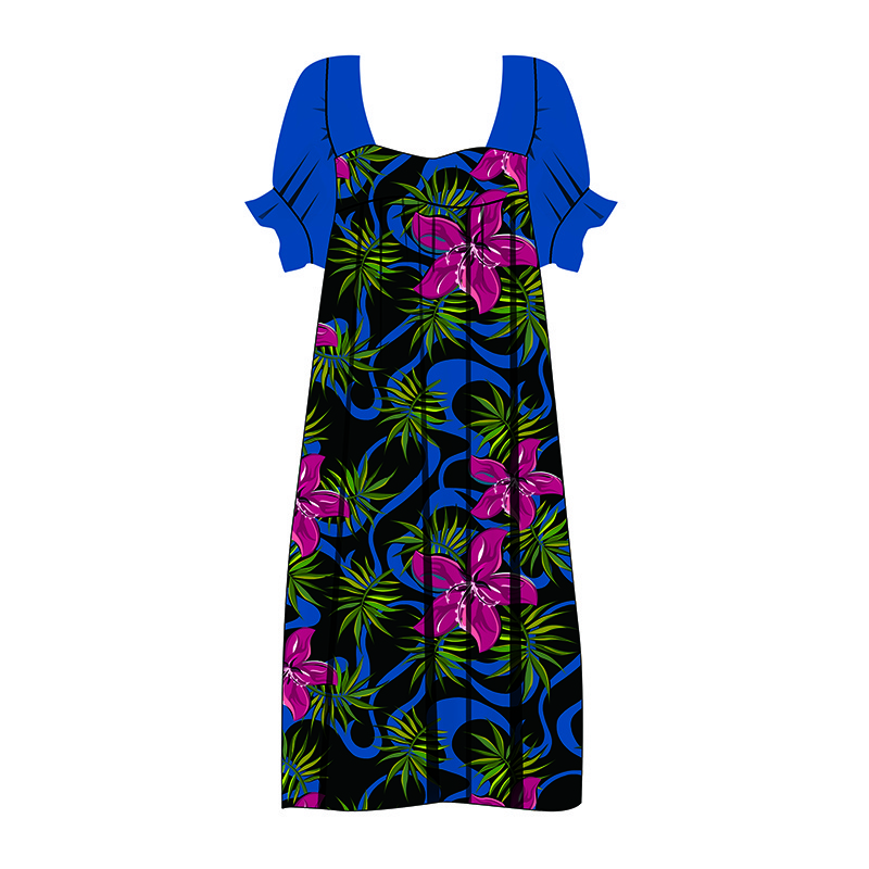 Wholesale Polyester/Cotton Print Short Sleeve Dress Polynesian Hawaii Customized On Demand Long Dress lady Dress