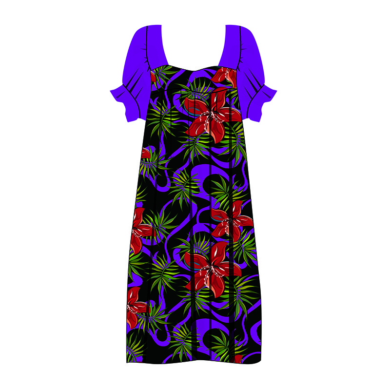 Wholesale Polyester/Cotton Print Short Sleeve Dress Polynesian Hawaii Customized On Demand Long Dress lady Dress