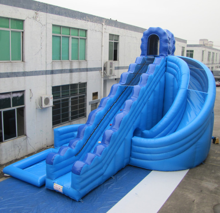 Blue Adults and Kids Inflatable water slide with big swimming pool for rental or sale