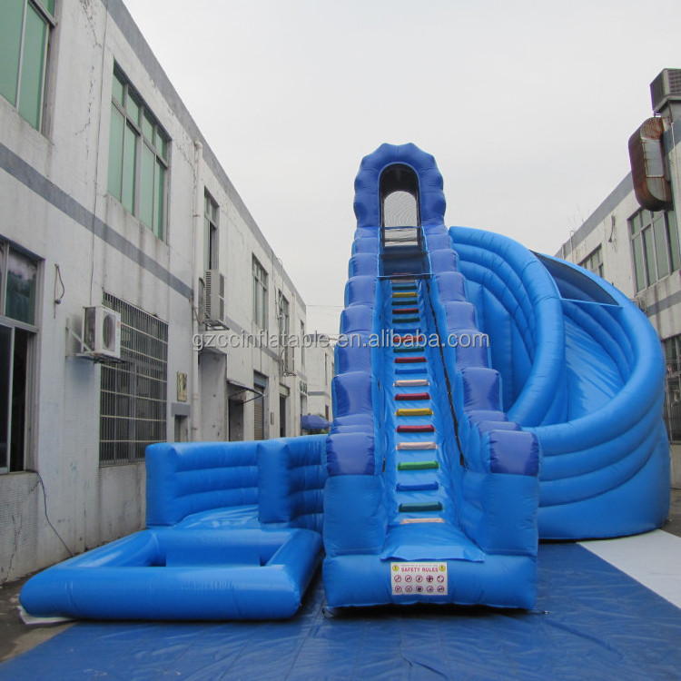 Blue Adults and Kids Inflatable water slide with big swimming pool for rental or sale