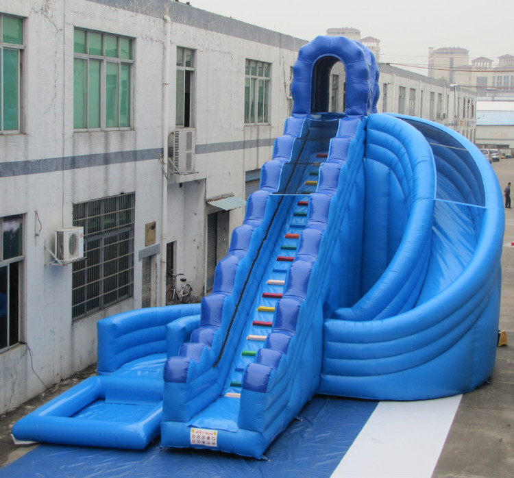 Blue Adults and Kids Inflatable water slide with big swimming pool for rental or sale