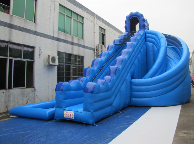 Blue Adults and Kids Inflatable water slide with big swimming pool for rental or sale