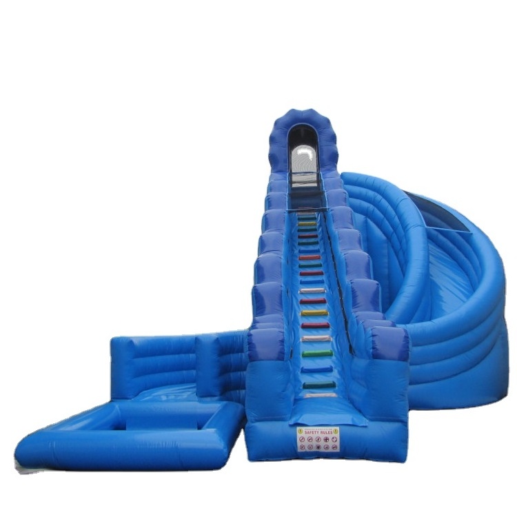 Blue Adults and Kids Inflatable water slide with big swimming pool for rental or sale