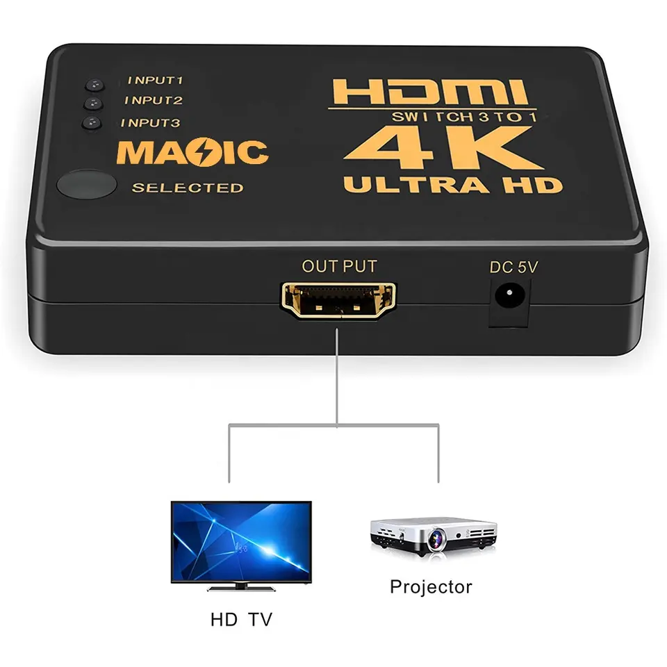 HD Splitter 3 Port HDMI Switch 3x1 3 in 1 out 3d 4K HD Switch Switcher Splitter Hub Adapter with IR RF Remote video box