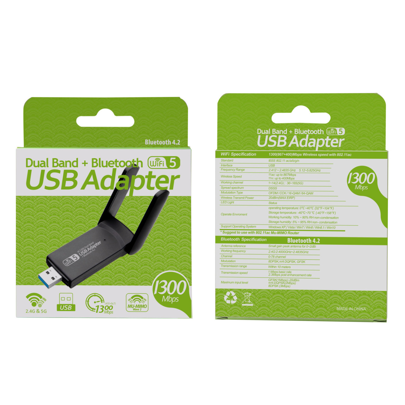 1300mbps Wireless Usb Adapter 2 In 1 Dual Band Wifi And Bt Combo Dongle Wifi Adapter For Pc