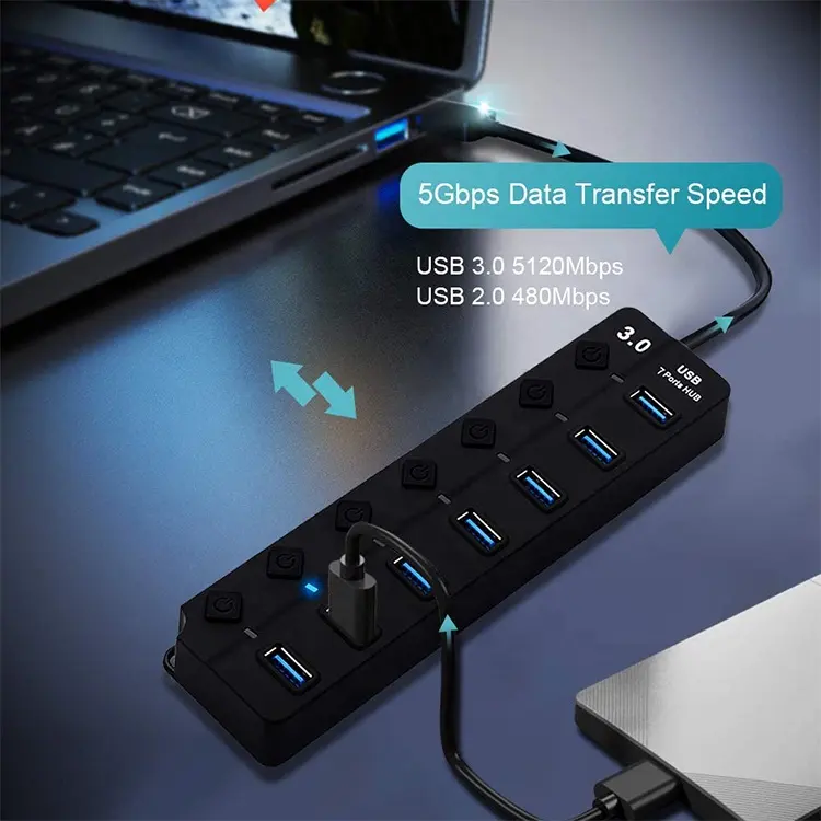 USB Hub 3.0 High Speed 4 / 7 Port USB 3.0 Hub Splitter On/Off Switch Multi Laptop PC HUB USB 3.0 Hub For PC Computer