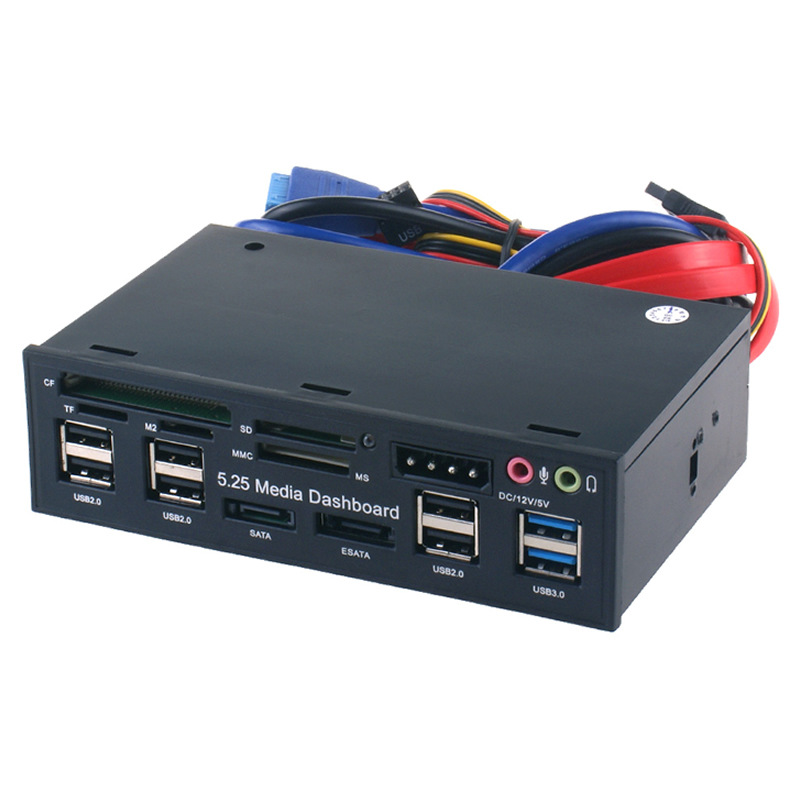 5.25 Inch PC Media Dashboard Front Panel Audio With SATA eSATA 2 x USB 3.0 And 6 x USB 2.0 Hub SD TF MMC M2 CF MS Card Reader