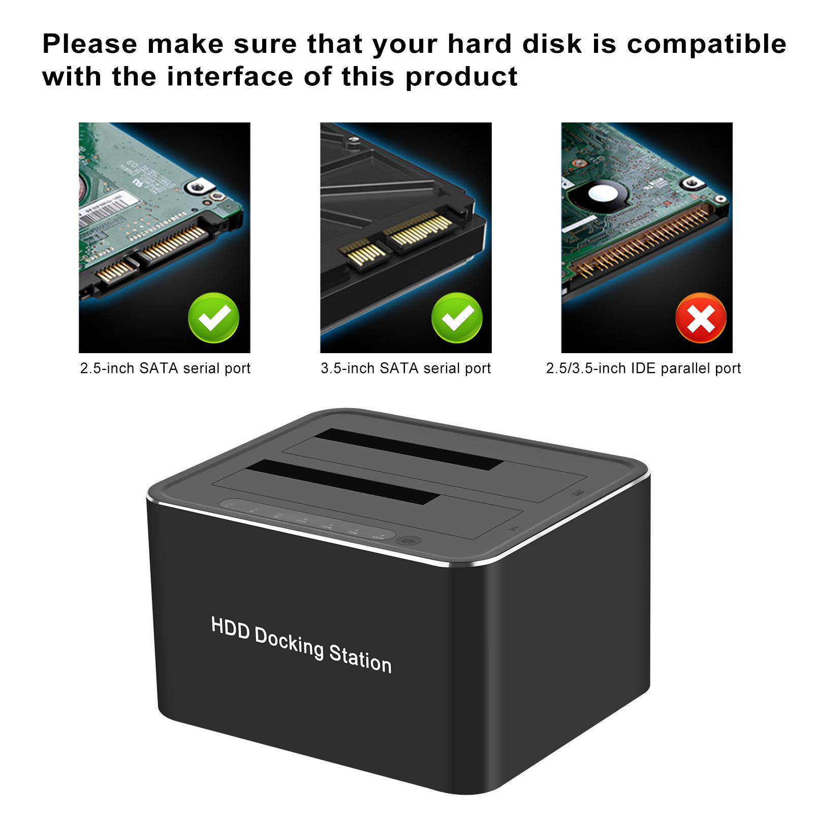 USB 3.0 to Dual Bay SATA Hard Drive Docking Station for 2.5/3.5 Inches HDD SSD, Sata Dock with Duplicator/Offline Clone Function