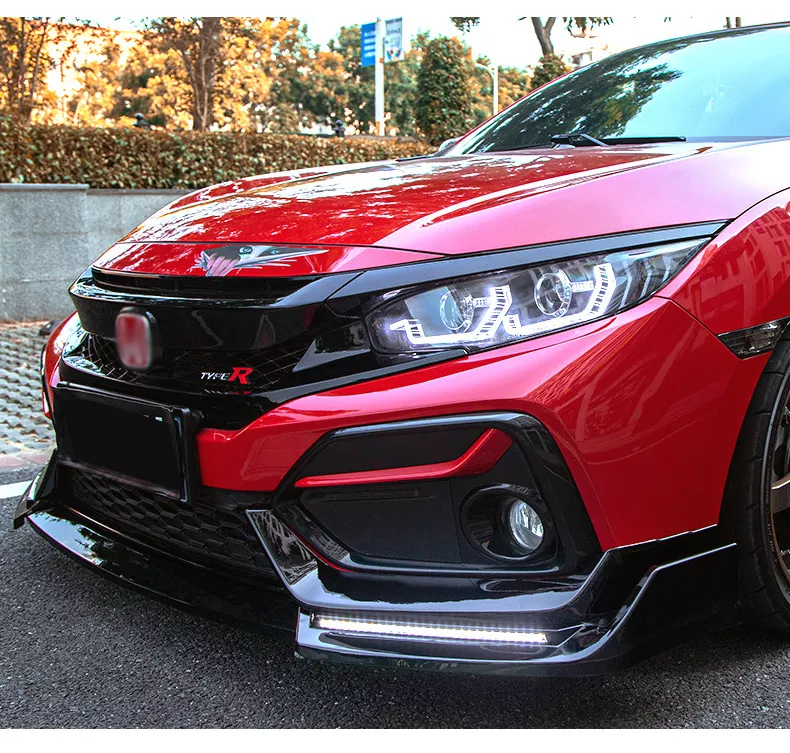 Factory Wholesale 3 PCS Body Kit Front Bumper Lip Fits For Honda Civic 10th Gen  2017-2021 Carbon Fiber Look Glossy Black Lip