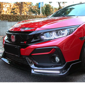 Factory Wholesale 3 PCS Body Kit Front Bumper Lip Fits For Honda Civic 10th Gen  2017-2021 Carbon Fiber Look Glossy Black Lip