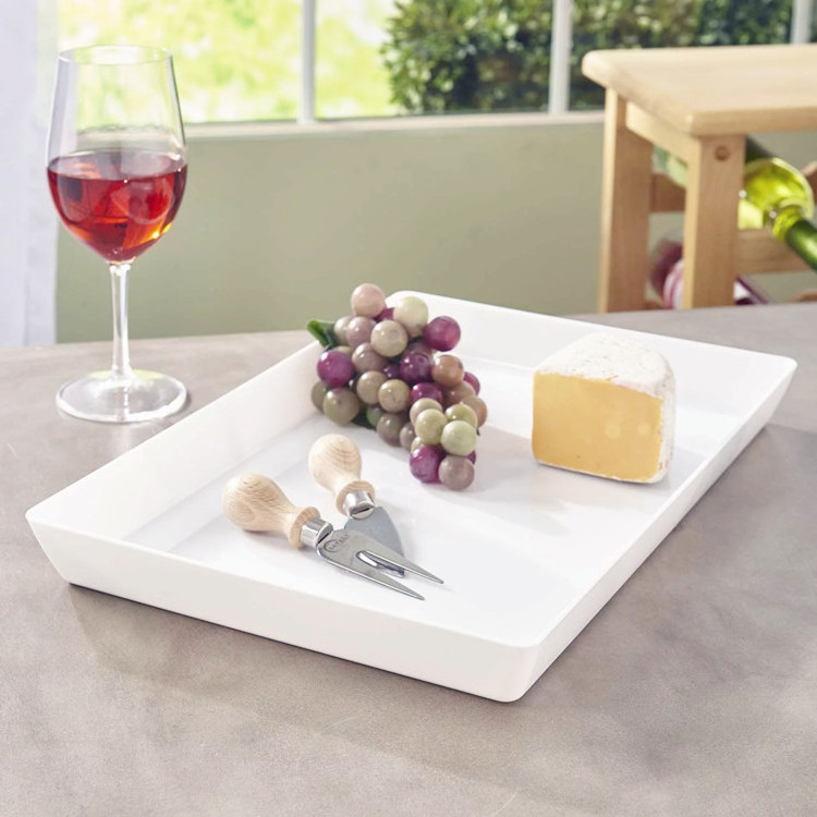 Black acrylic cake wine trays with handles white plastic branded serving tray organizer for room service hotel welcome tray