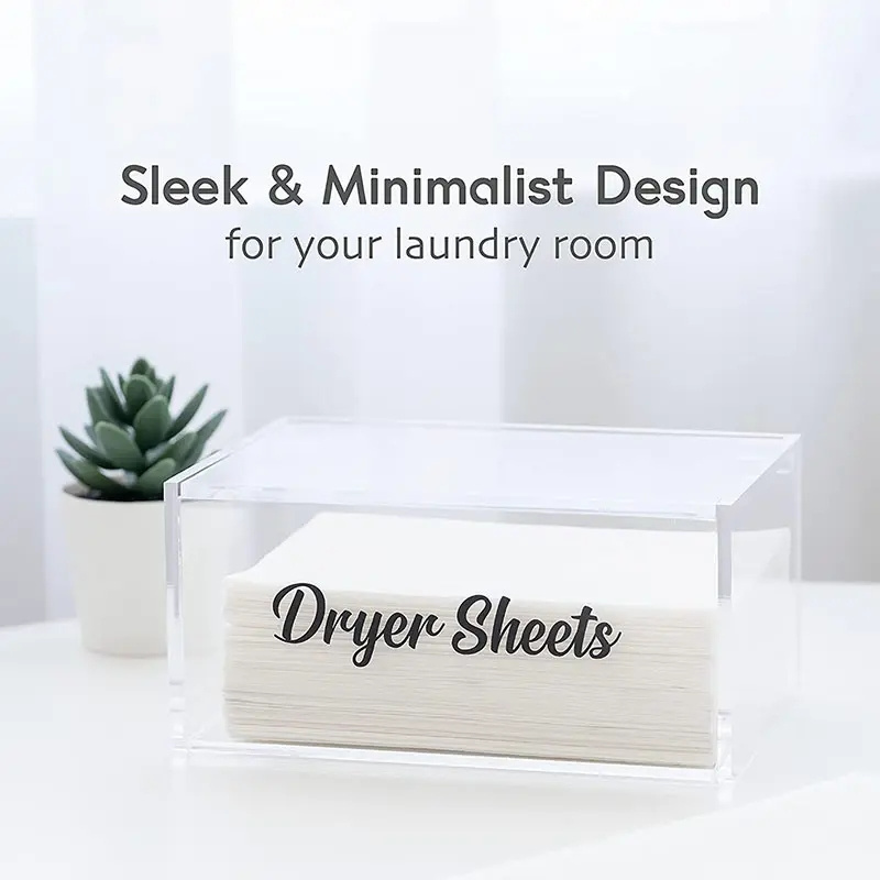 Customized Decor Storage Containers Box Acrylic Rectangle Dryer Sheet holder Dispenser with Hinged Lid Clear Dryer Holder