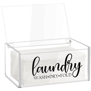 Customized Decor Storage Containers Box Acrylic Rectangle Dryer Sheet holder Dispenser with Hinged Lid Clear Dryer Holder