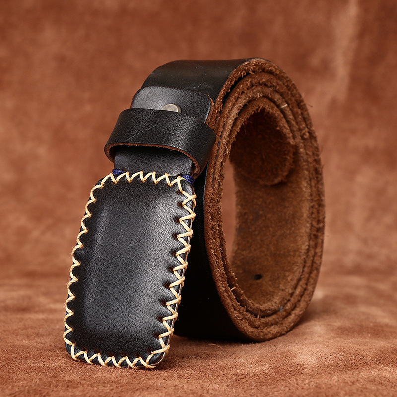 3.8cm wide new thick extra thick plain buckle belt men's leather head layer cowhide smooth buckle belt men