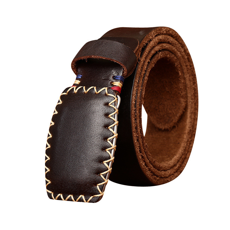 3.8cm wide new thick extra thick plain buckle belt men's leather head layer cowhide smooth buckle belt men