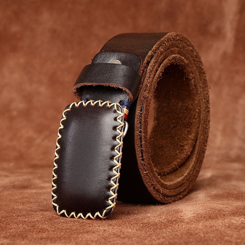 3.8cm wide new thick extra thick plain buckle belt men's leather head layer cowhide smooth buckle belt men