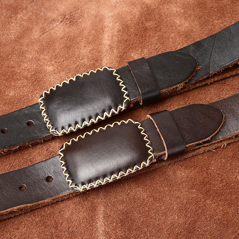 3.8cm wide new thick extra thick plain buckle belt men's leather head layer cowhide smooth buckle belt men