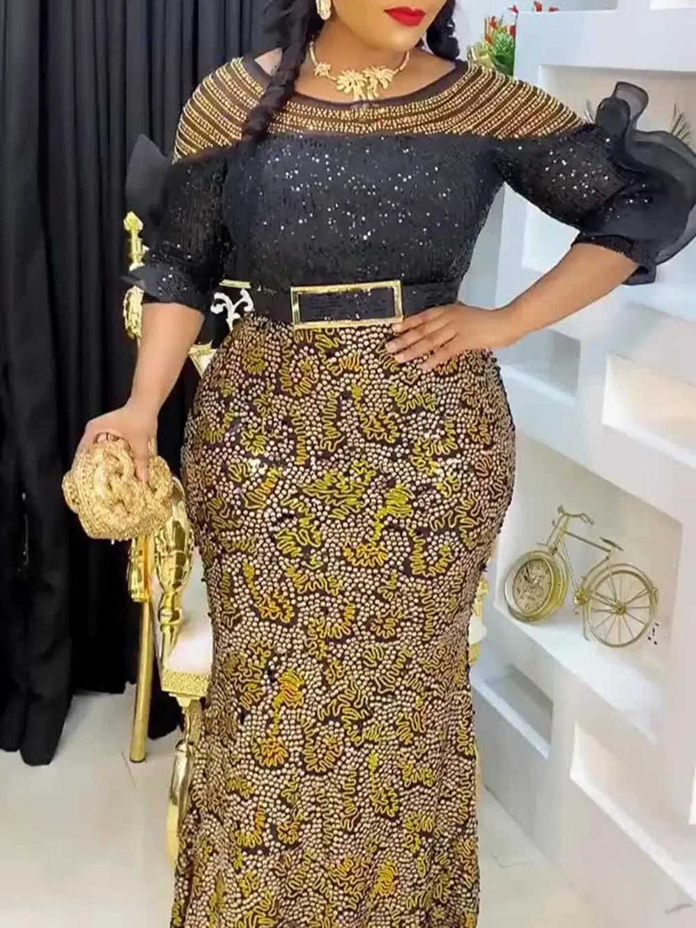 Plus Size African Party Long Dresses for Women 2023 New Dashiki Ankara Sequin Evening Gowns Turkey Outfits Robe Africa Clothing