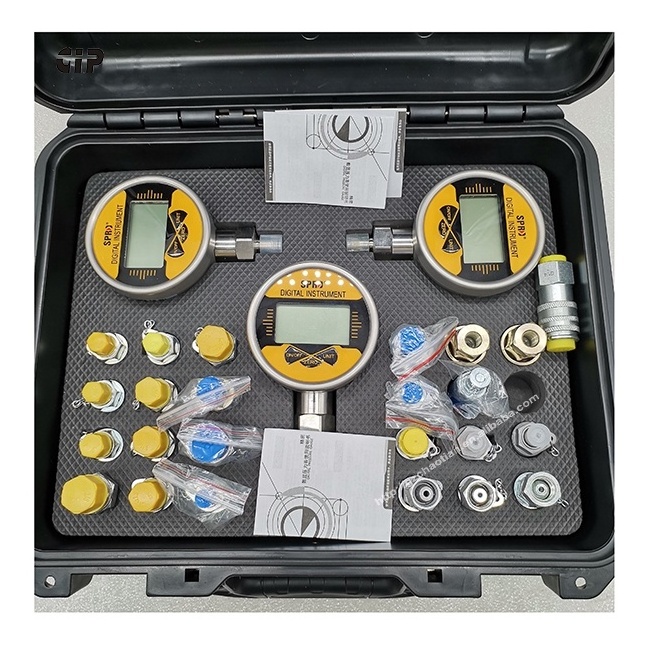 Excavator spare parts hydraulic pressure test kit with 3 digital gauges hydraulic test gauge  tool kit for all model