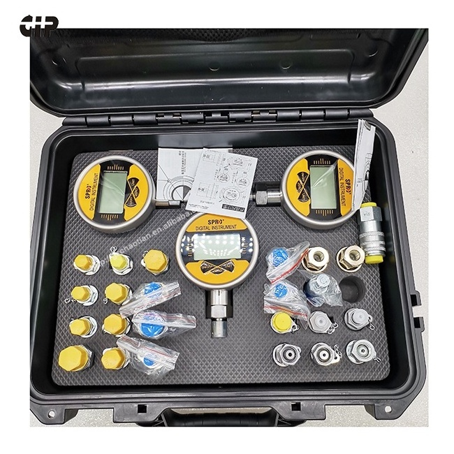 Excavator spare parts hydraulic pressure test kit with 3 digital gauges hydraulic test gauge  tool kit for all model