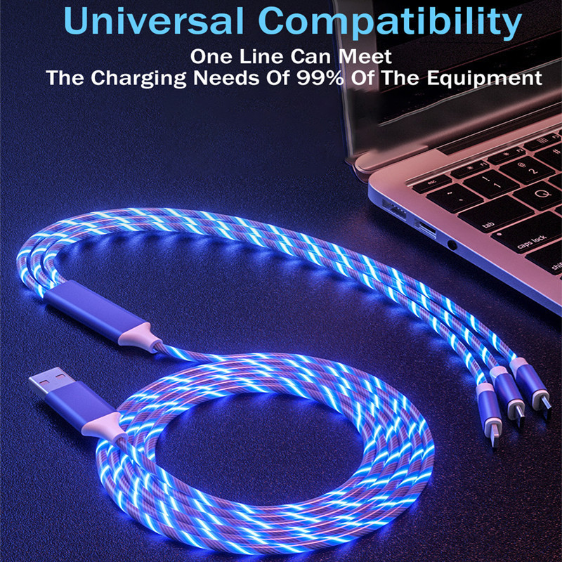 Streamer led flowing light Fast Charging Micro Type c 2.4A Quick Charger Led Charging USB Mobile Phone Cable for Android