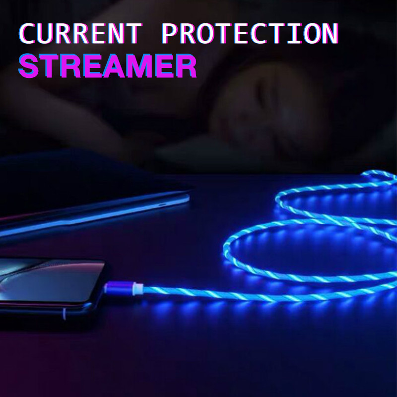 Streamer led flowing light Fast Charging Micro Type c 2.4A Quick Charger Led Charging USB Mobile Phone Cable for Android