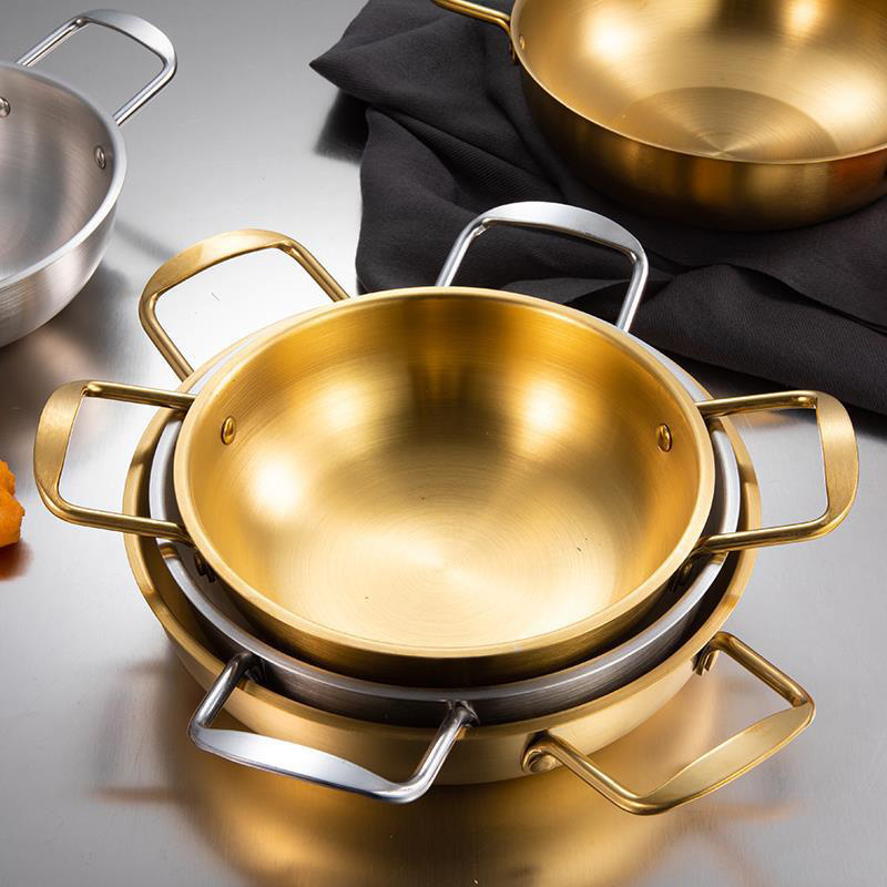 High Quality Stainless Steel Gold Silver Non Stick Kitchen Cookware Seafood Pot Paella Pan Mini Flat fry pan