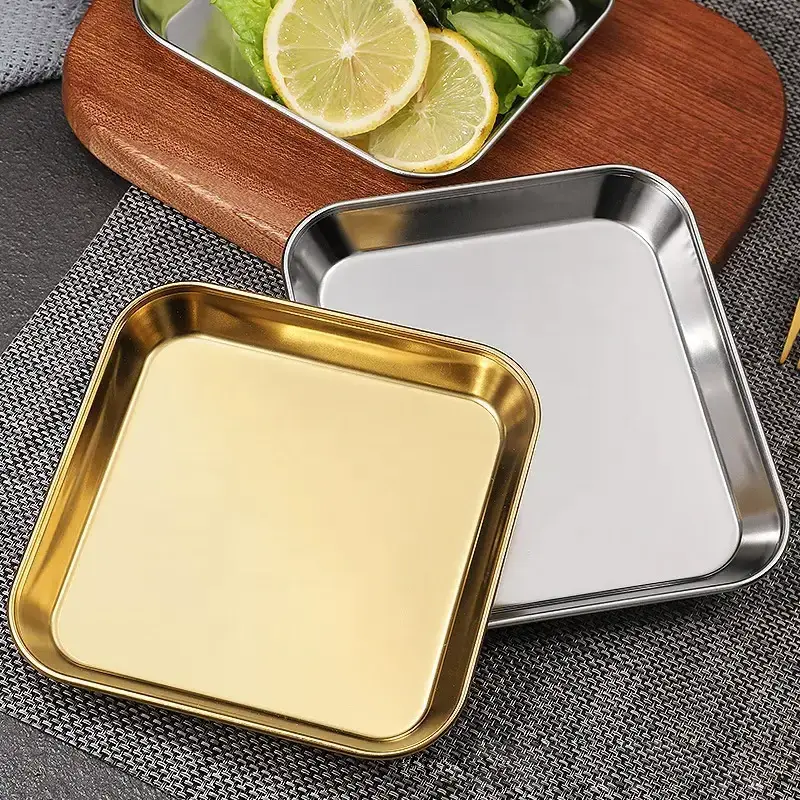 304 Stainless Steel Korean Food Barbecue Sushi Plate Rectangular Serving Plate Hotel Serving Tray