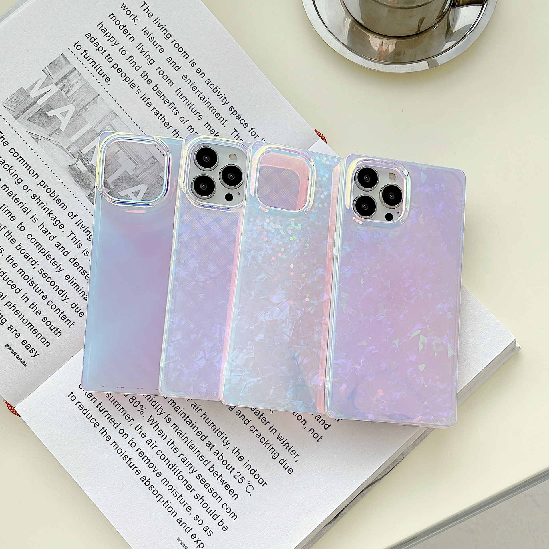 Hot Wholesale Sale Square Laser Shell Pattern Colorful Color Changing Silicone Phone Case For iPhone 12 11 13 PRO MAX XS Cover