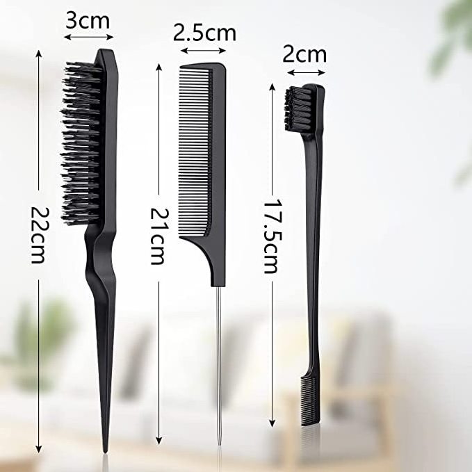 Factory Wholesale 3 Piece Set Teasing Brush Set Edge Brush and Comb Bristle Hair Brush for Professional Hairdressers