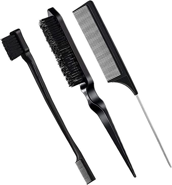 Factory Wholesale 3 Piece Set Teasing Brush Set Edge Brush and Comb Bristle Hair Brush for Professional Hairdressers