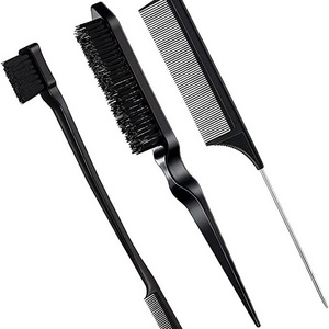 Factory Wholesale 3 Piece Set Teasing Brush Set Edge Brush and Comb Bristle Hair Brush for Professional Hairdressers