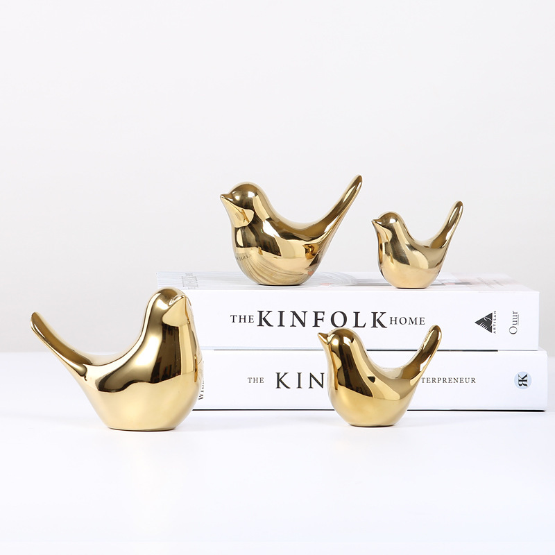 Modern Style Figurine Living Room Bedroom Office Desktop Cabinets Decorative Ornaments Small Birds Statues Gold Home Decor