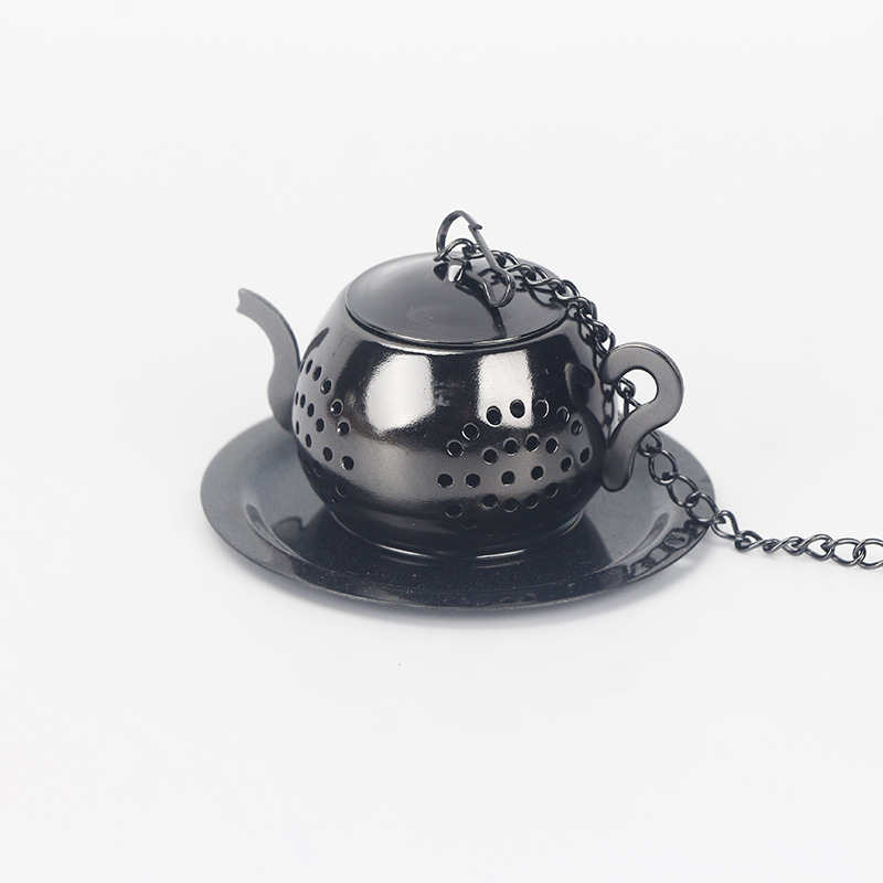 Tea Strainer Teapot Shape Loose Tea Infuser Stainless Steel  Tea Maker Strainer Chain Drip Tray Spice Filter With Dish