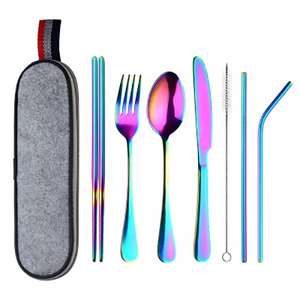 Reusable Travel Cutlery Set Utensils Set with stainless steel Spoon Fork Chopsticks Straw Portable case