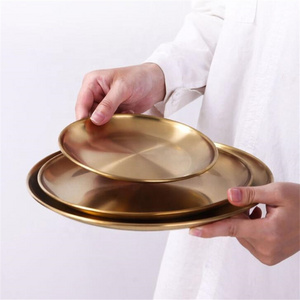 Western Steak Round Tray Eco-Friendly Stainless Steel Dinner Plates Gold Dishes Round Plate Tableware Tray