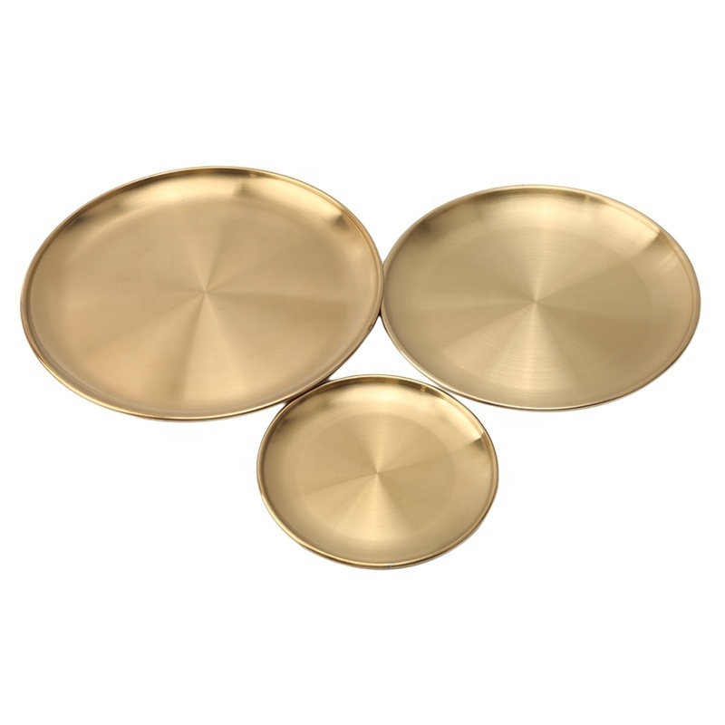 Western Steak Round Tray Eco-Friendly Stainless Steel Dinner Plates Gold Dishes Round Plate Tableware Tray