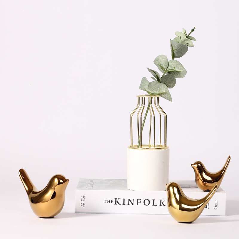 Modern Style Figurine Living Room Bedroom Office Desktop Cabinets Decorative Ornaments Small Birds Statues Gold Home Decor