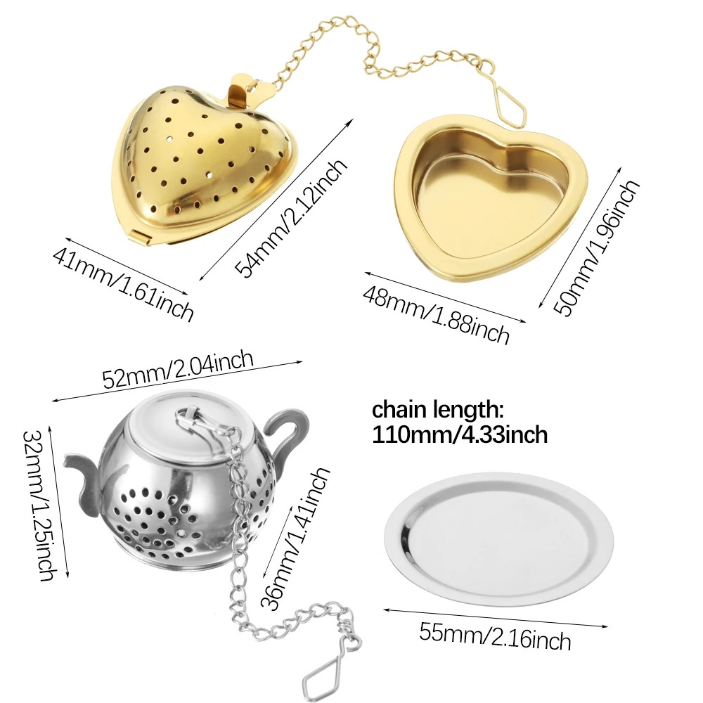 Tea Strainer Teapot Shape Loose Tea Infuser Stainless Steel  Tea Maker Strainer Chain Drip Tray Spice Filter With Dish