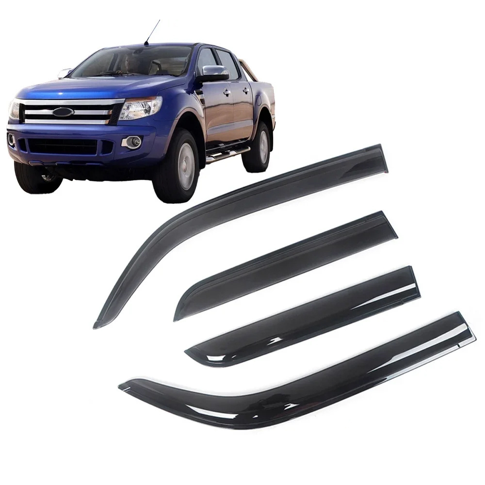 For Ford Ranger T6 11-18 Super Crew Wildtrak Auto Black Tinted Car Side Window Visor Guard Vent Awnings Shelters Rain Door Guard