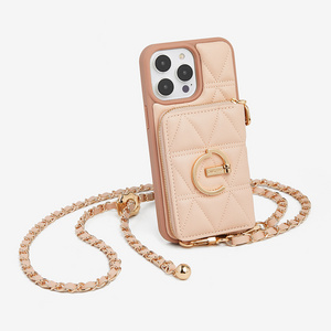 Luxury PC hard Triangle Argyle iPhone case lens film for iPhone 15 pro max phone case shockproof with Adjustable Chain Strap