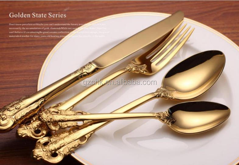 wholesale gold plated flatware sets, bulk gold flatware, wedding cutlery set B995