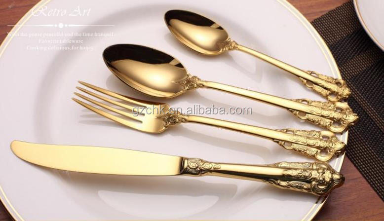 wholesale gold plated flatware sets, bulk gold flatware, wedding cutlery set B995