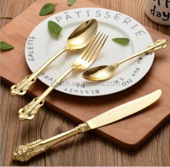 wholesale gold plated flatware sets, bulk gold flatware, wedding cutlery set B995